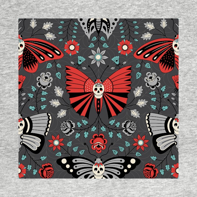 Gothic Halloween design featuring Butterflies, Skulls and Flowers by missmewow